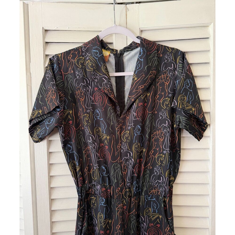 Dazey LA Free People Prismatic Bodies Retro Jumpsuit Size L Whimsical Abstract